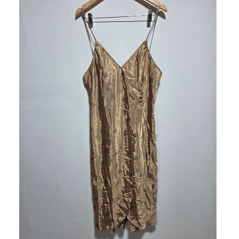 Secret Treasures Tan Satin Embellished Floral Print Nightgown Size Large